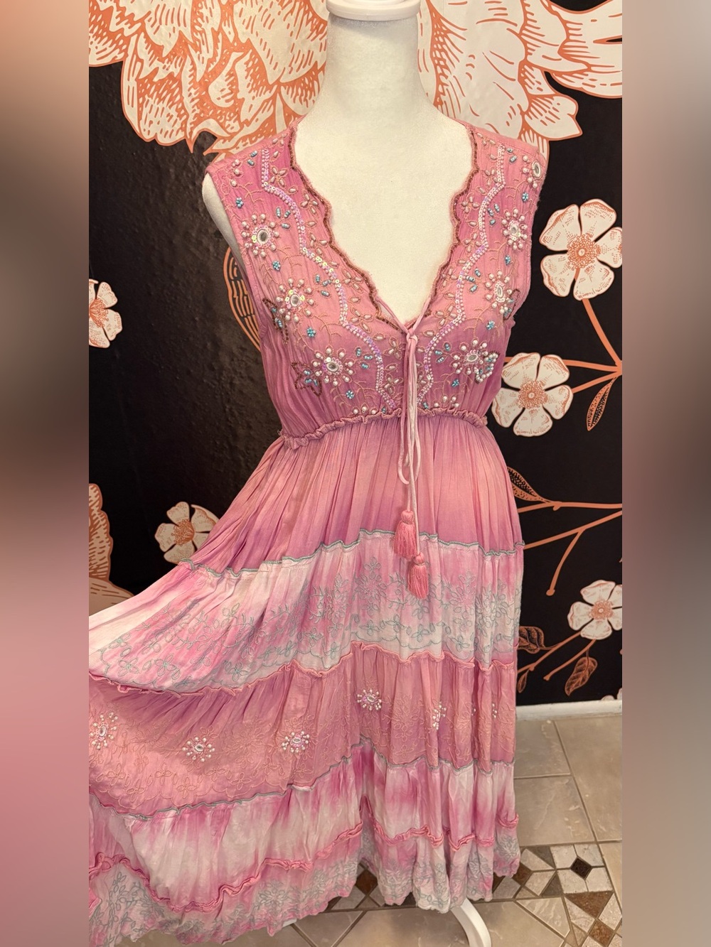 NWT Papa Pia Luxe Pink Embellished Maxi Dress | One Size - Picture 8 of 15